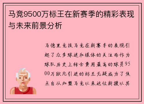 马竞9500万标王在新赛季的精彩表现与未来前景分析